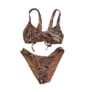 Target Womens Tiger Stripe Bikini Set Pink Gray Animal Print High Leg L Summer